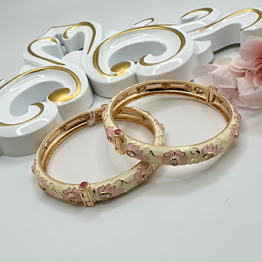 Ivory & Pink Meenakari & Kundan Bangle Pair(Openable Size 2.2)