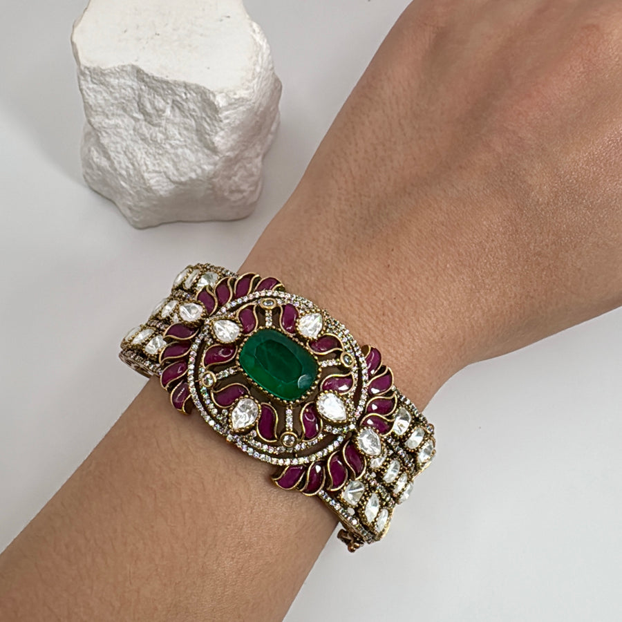 Ruby & Green Moissanite Openable Bracelet(Fits Size 2.2-2.6)