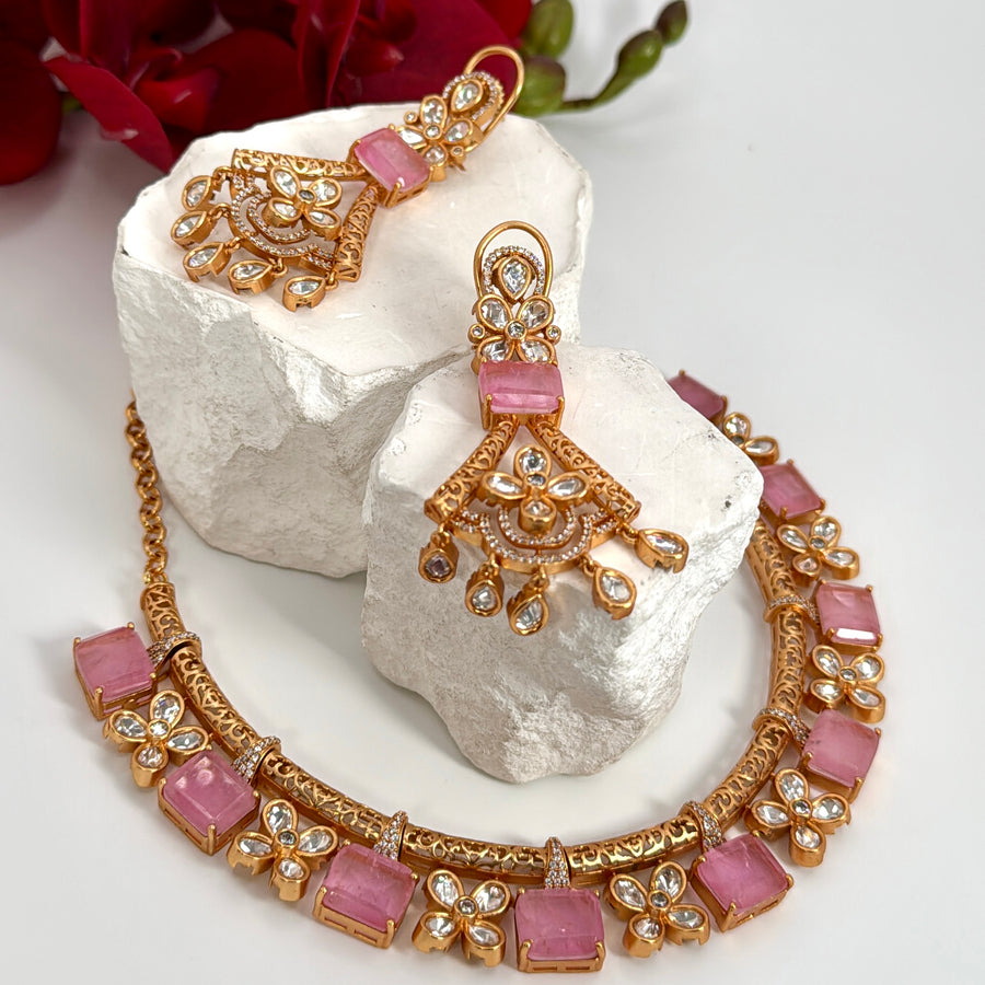 Pink Doublet Kundan Apala Inspired Necklace Set