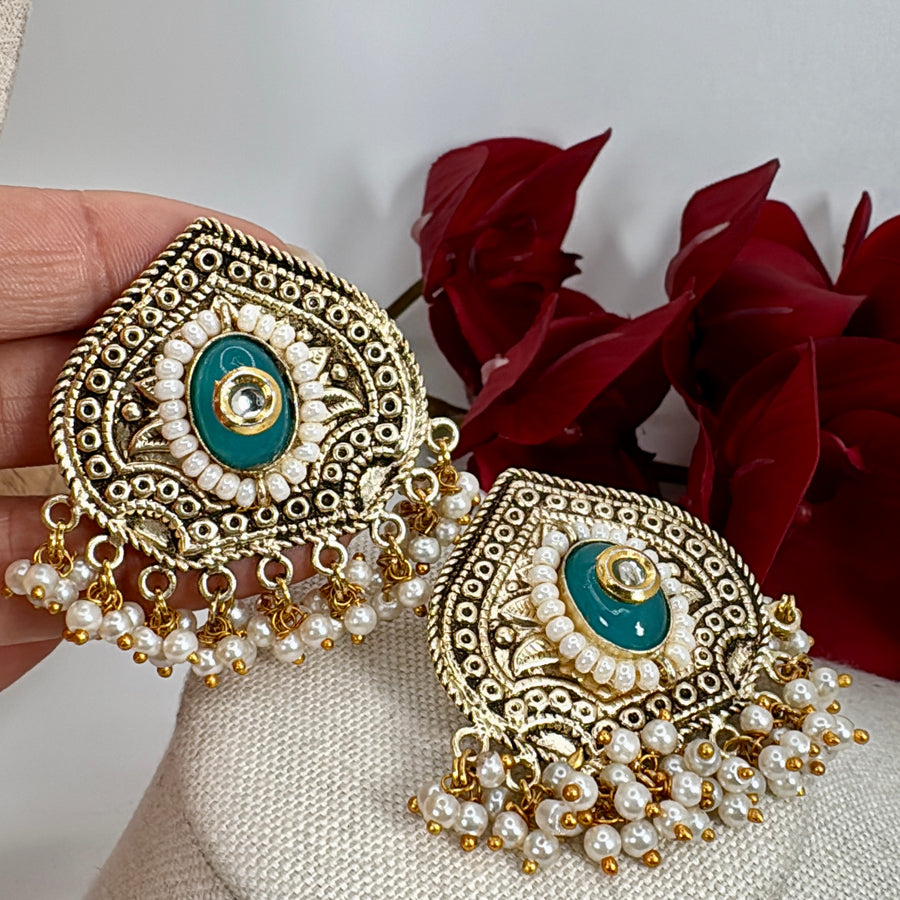 Turquoise Silver Lookalike Gold Lightweight Stud Earrings