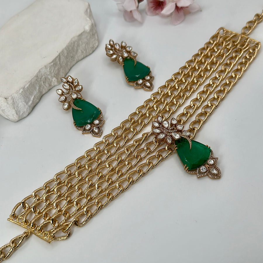 Green Doublet Moissanite Chic Choker Necklace Set