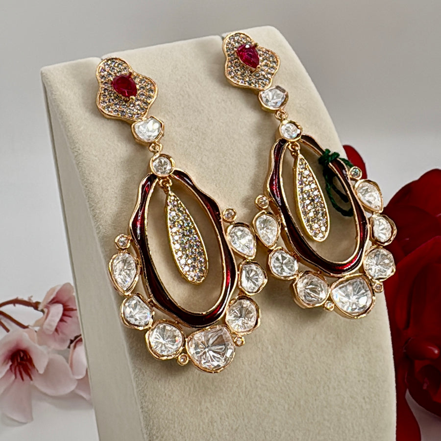 Ruby Meenakari Polki Kundan Lightweight Chand Bali Earrings