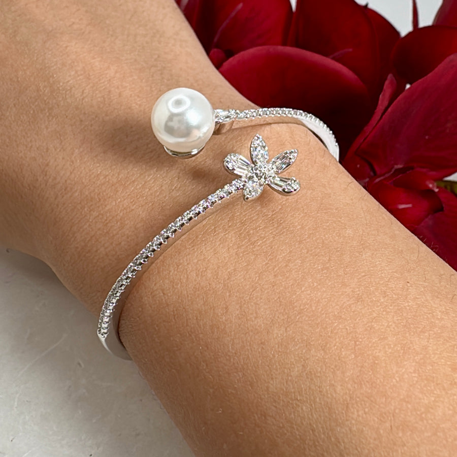 Clear Pearl Cubic Zirconia Italian Adjustable Bangle(Fits Size 2.2-2.6)