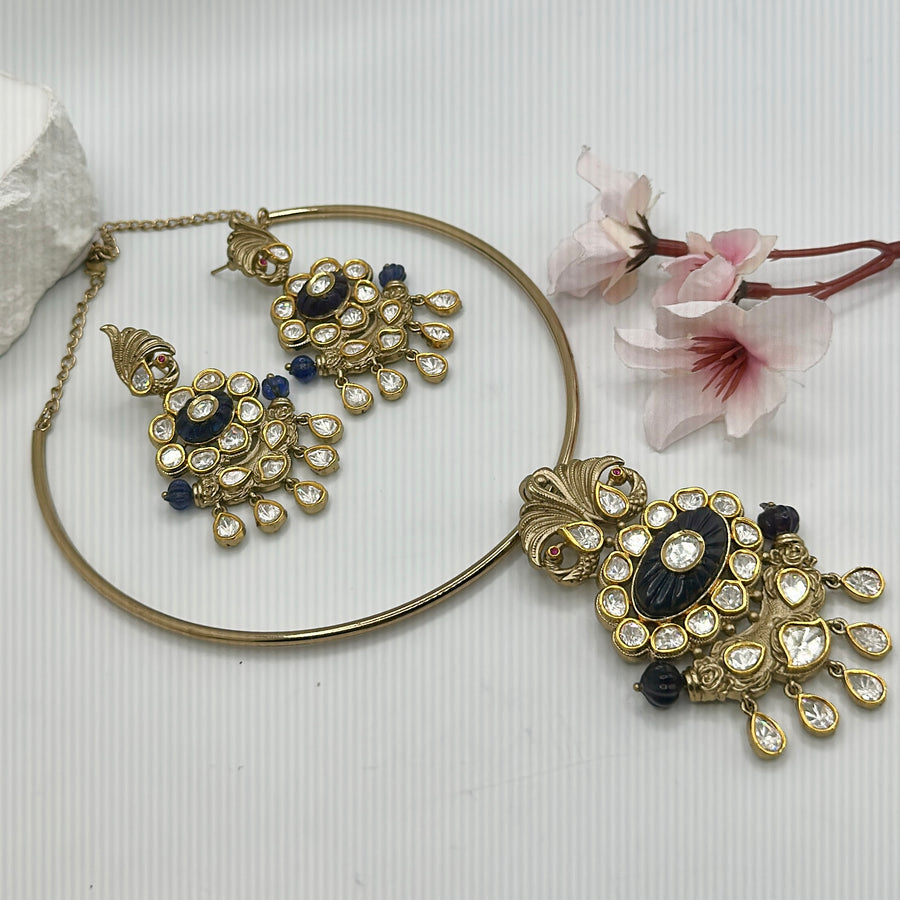 Blue Tyaani Inspired Hasli Necklace Set