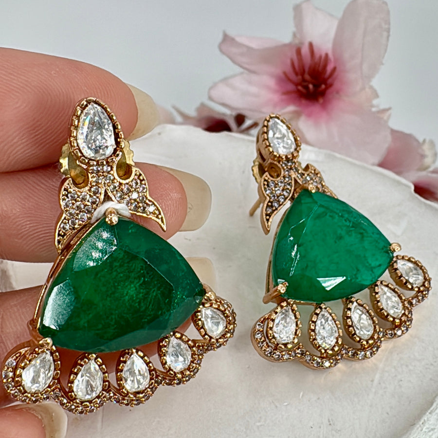 Green Doublet Moissanite Earrings