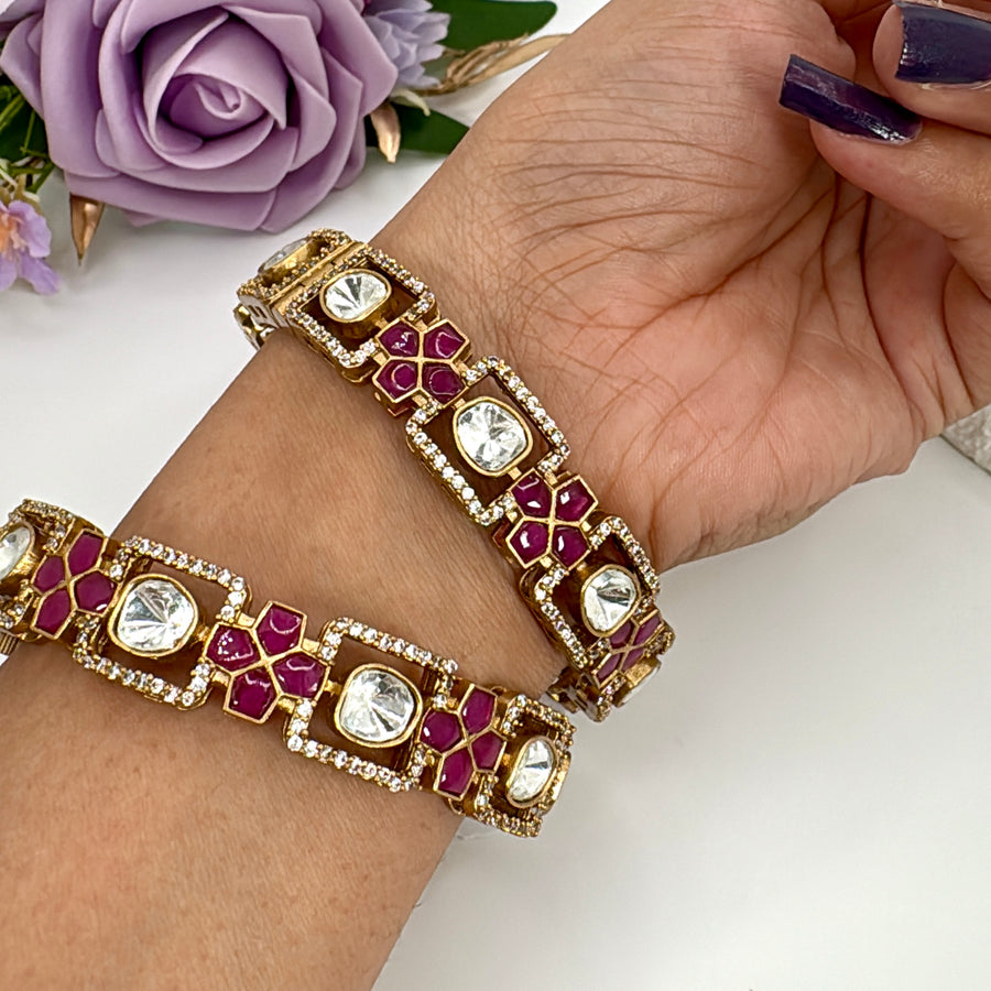 Ruby Moissanite Openable Bangle Pair(Size 2.6)