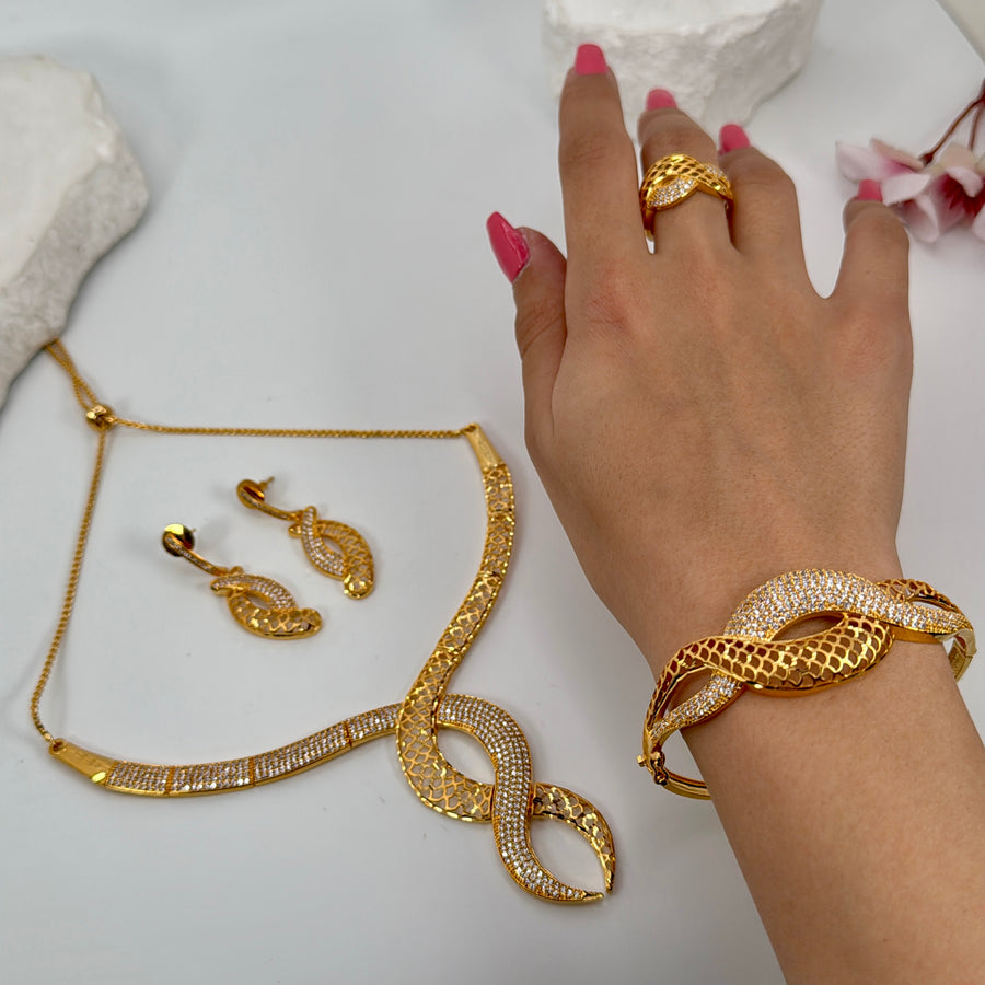 Clear Cubic Zirconia Lightweight Gold Replica American Diamonds Invisible Setting Combo Set with Bracelet & Finger Ring