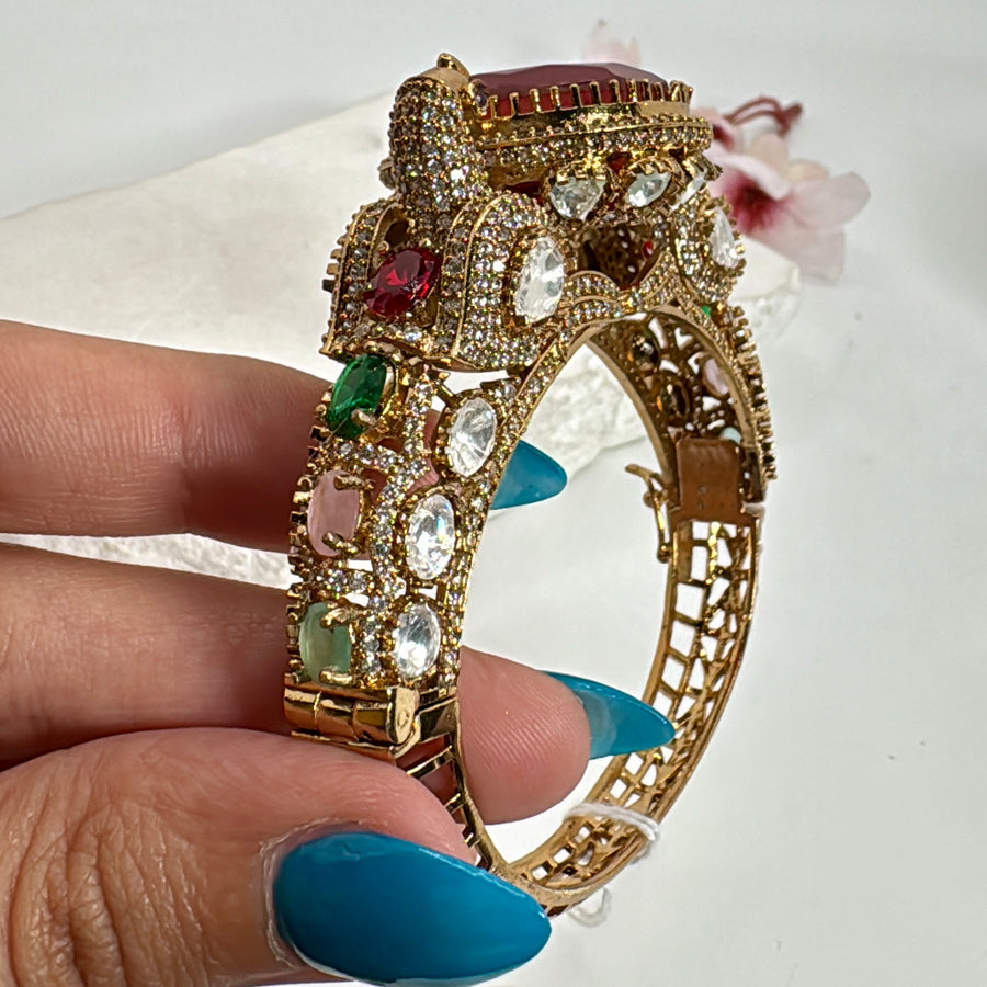 Ruby Moissanite Statement Openable Bangle(Fits Size 2.4-2.6)