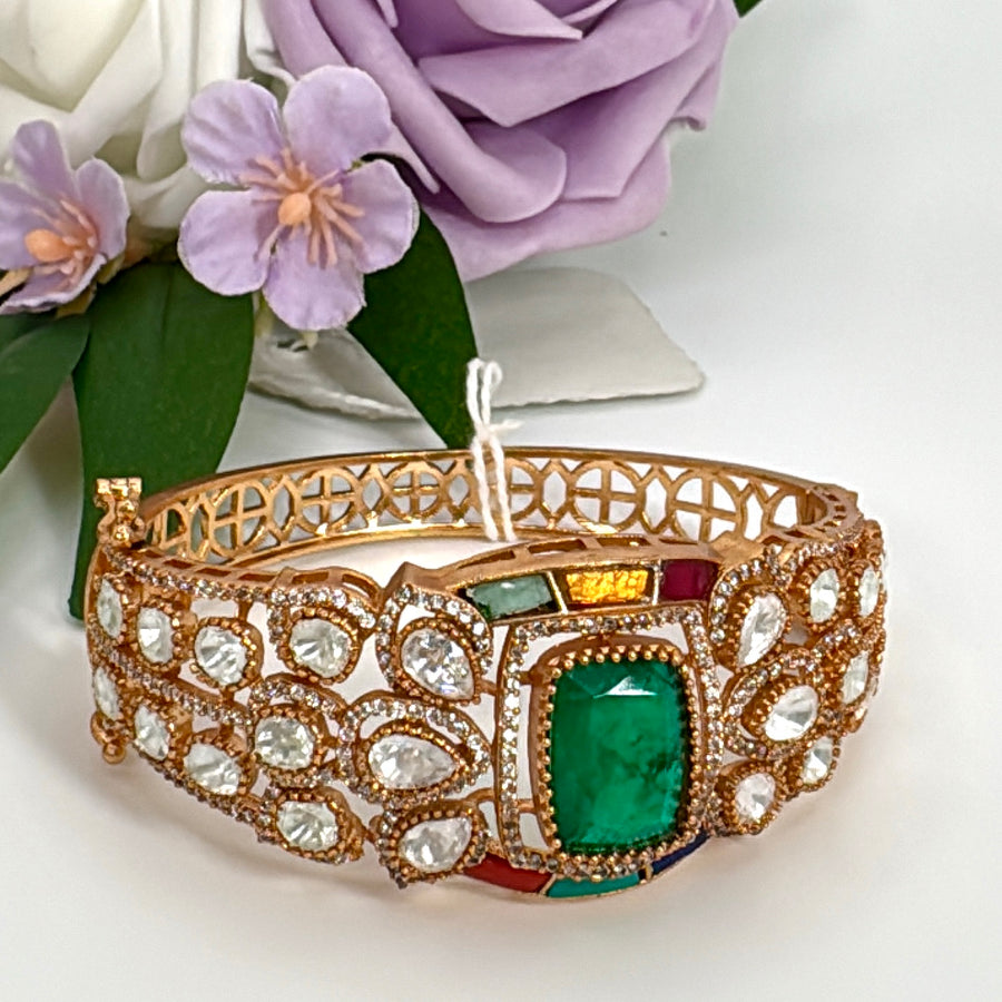 Green Doublet With Multi Jadau Moissanite Bangle( Fits Size 2.2-2.6)