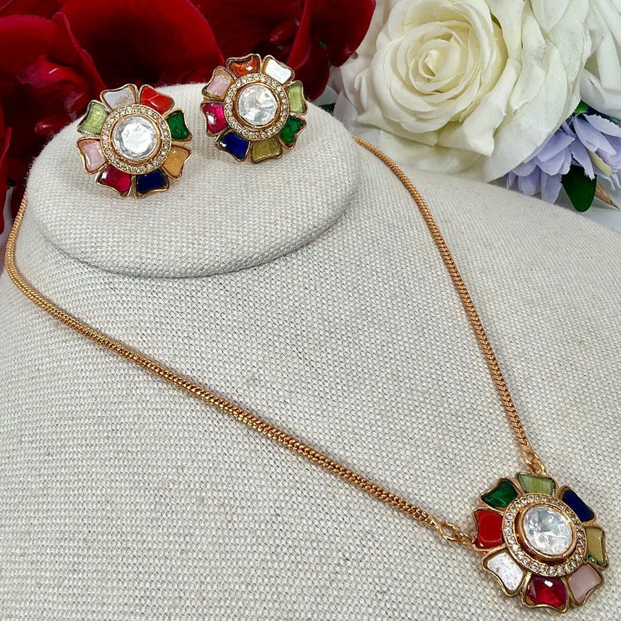 Multi Jadau Moissanite Pendant Necklace Set