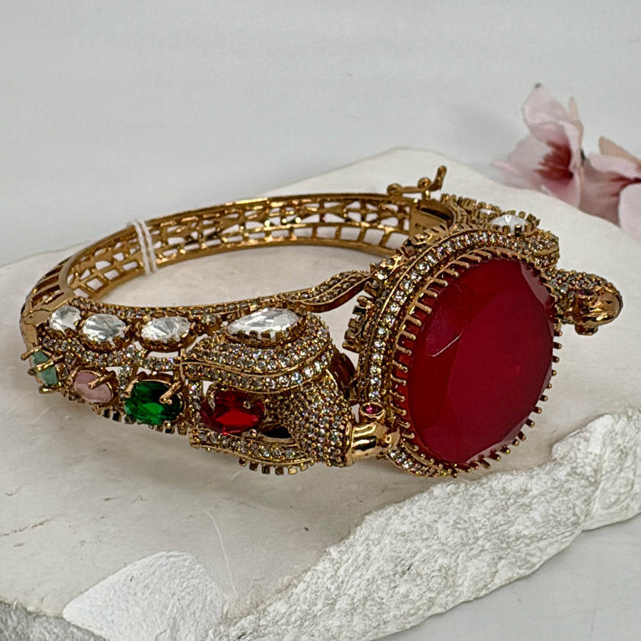 Ruby Moissanite Statement Openable Bangle(Fits Size 2.4-2.6)