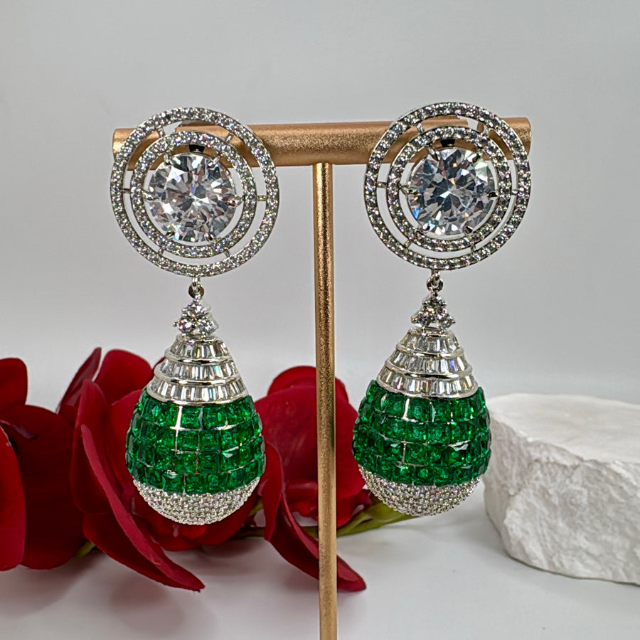 Green Invisible Setting Cubic Zirconia American Diamonds Earrings