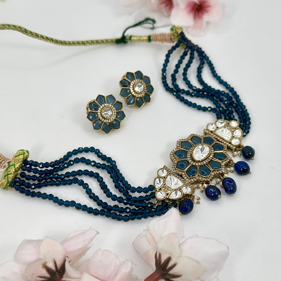 Blue Kundan Choker Necklace Set