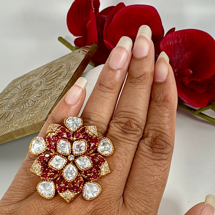 Ruby Invisible Setting Statement Moissanite Adjustable Finger Ring