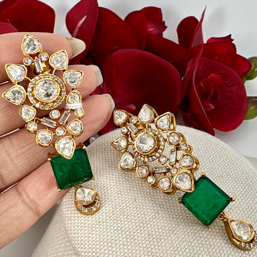 Green Doublet Moissanite Earrings