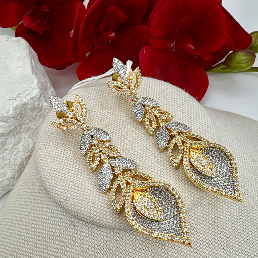 Clear Dual AAA Cut Cubic Zirconia 24 Carat Gold Plated Earrings