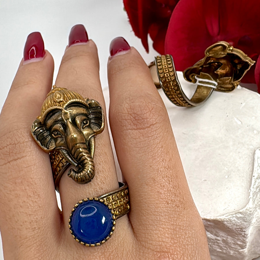 Blue Doublet Adjustable Ganesha Finger Ring