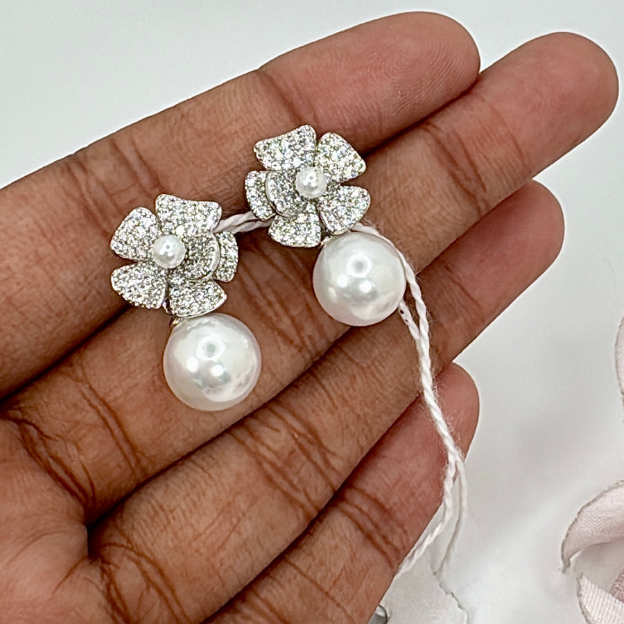 Clear Pearl and Italian Cubic Zirconia Stud Earrings