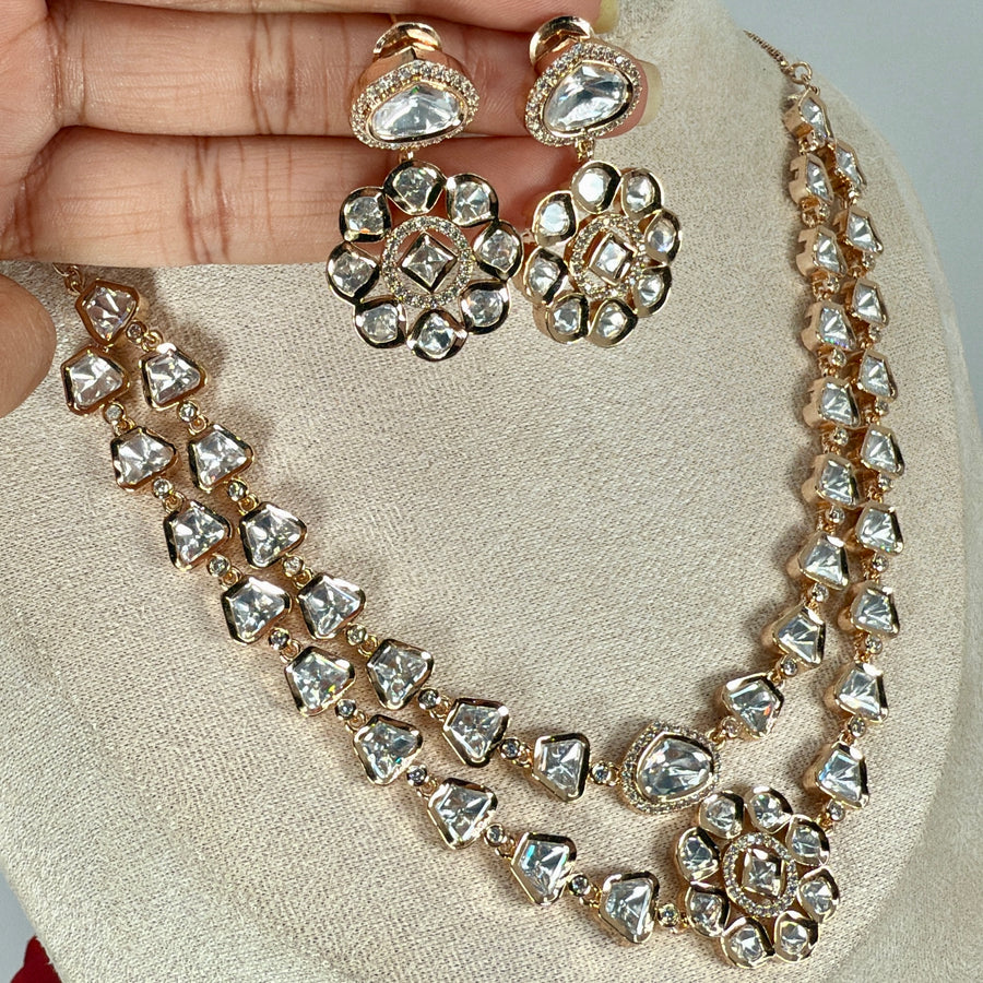 Clear Polki Kundan Two Layer Necklace Set