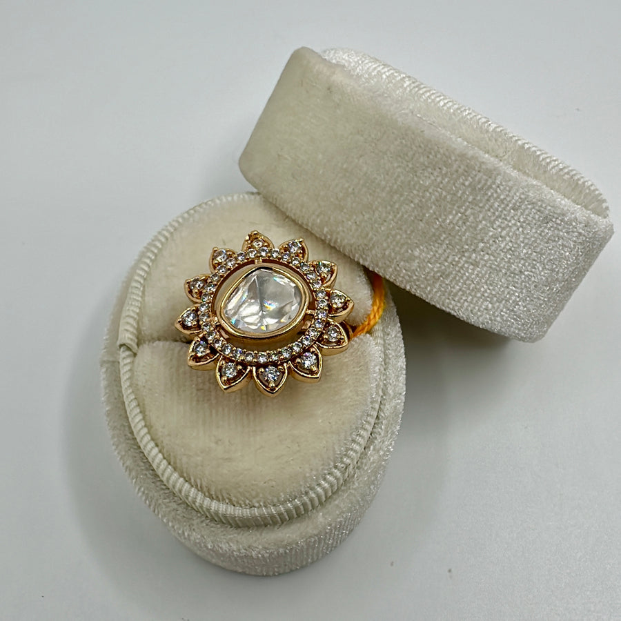 Clear Uncut Kundan Lace Finger Ring