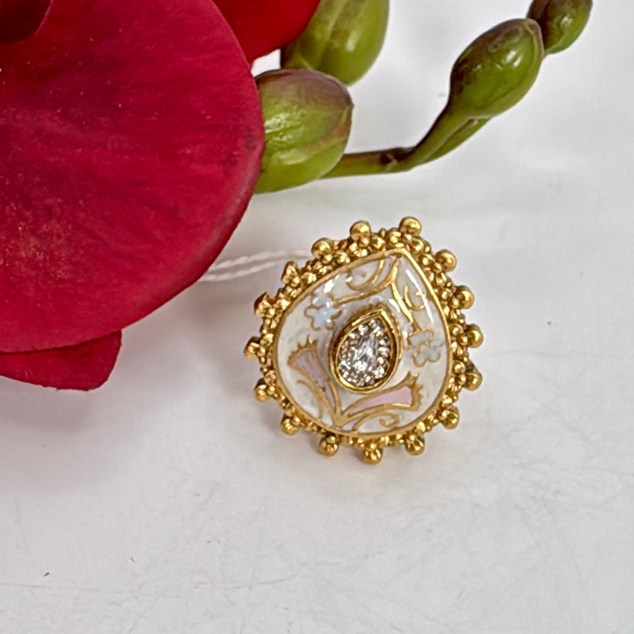 Clear Ivory Multi Meenakari Kundan Adjustable Finger Ring