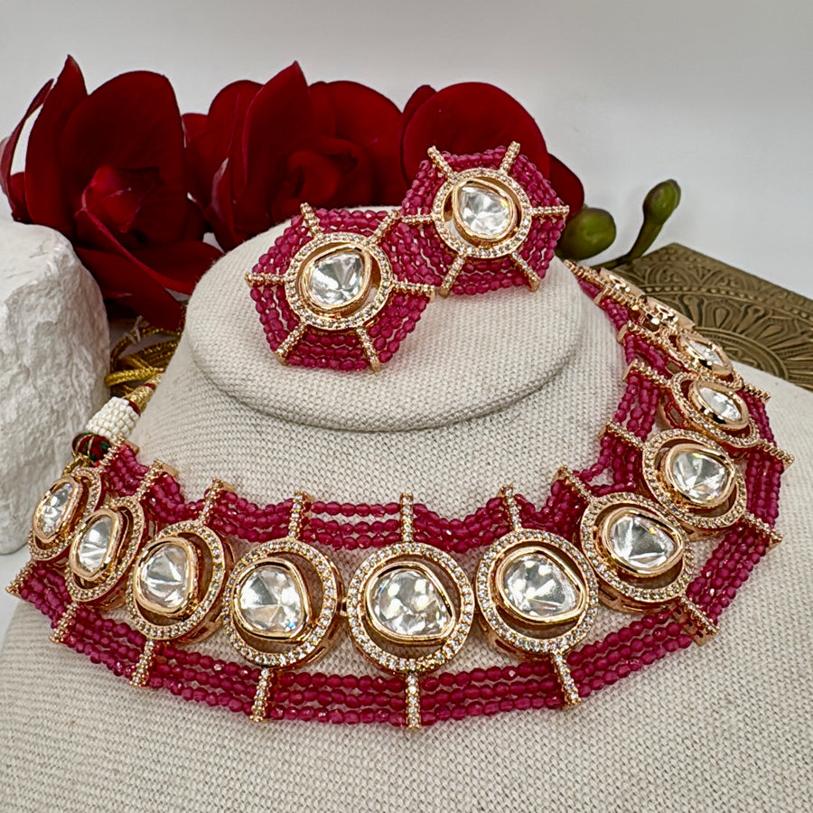 Ruby Pearl Moissanite NecklaceSet