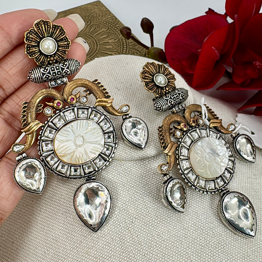 Clear MOP Dual Tone Silver Lookalike Earrings