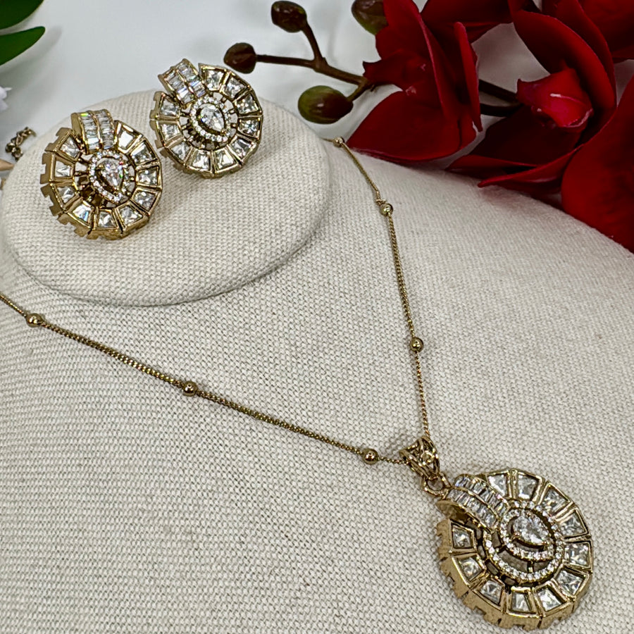 Clear Polki Kundan Pendant Necklace Set