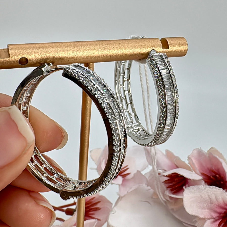 Clear Baguette American Diamonds CZ Hoop Earrings