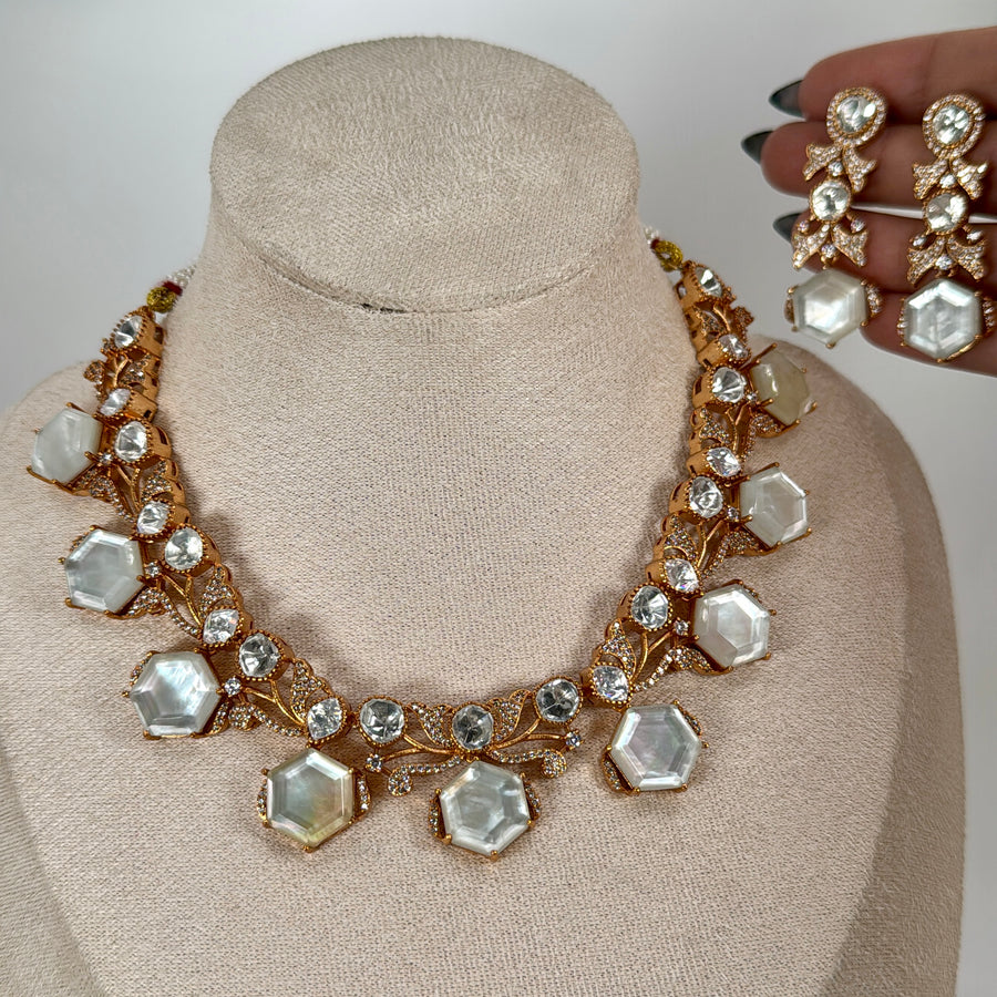 Clear MOP Moissanite Necklace Set