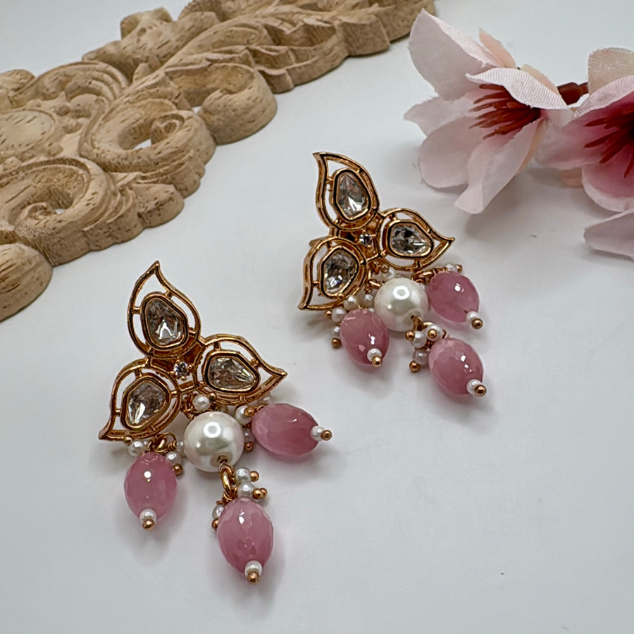 Pink Dainty Polki Kundan Earrings