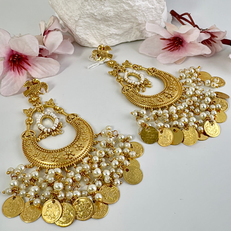 Clear Antique Gold Alia Bhatt Inspired Lightweight Chand Bali Earrings