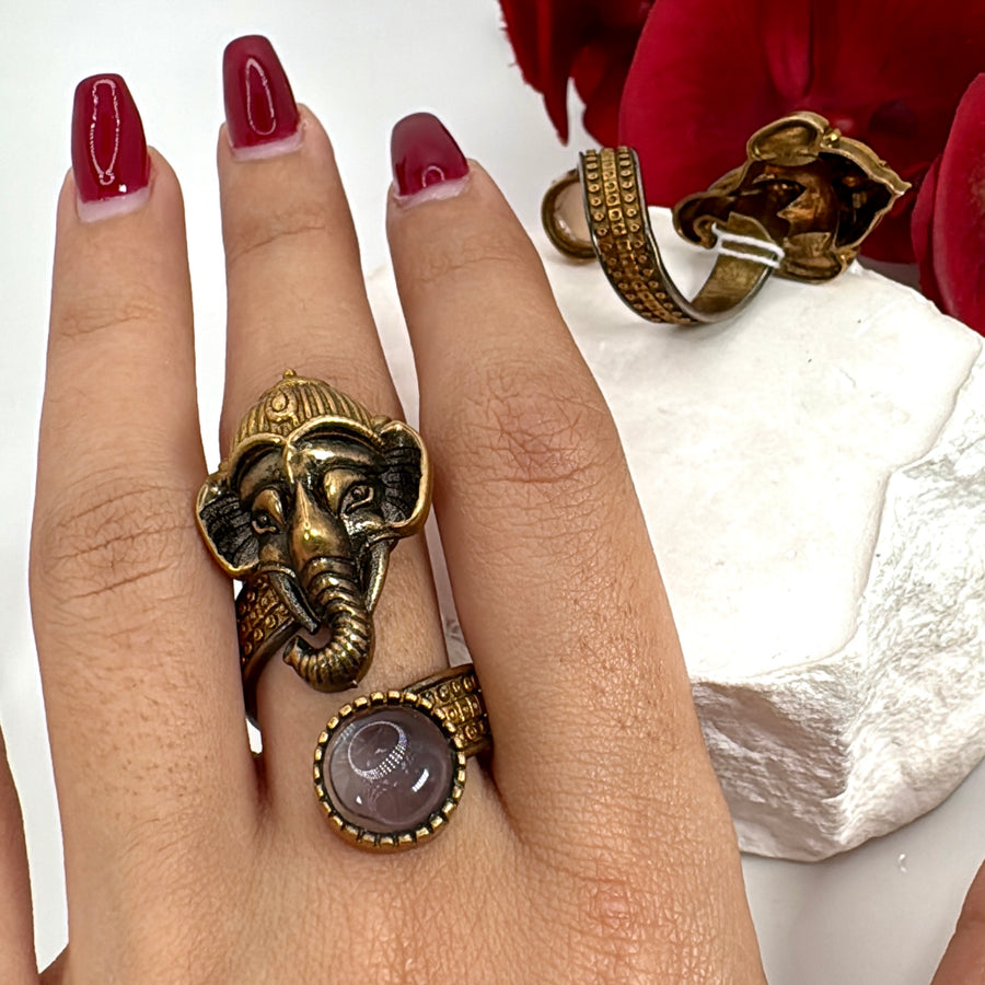 Purple Amethyst Doublet Adjustable Ganesha Finger Ring