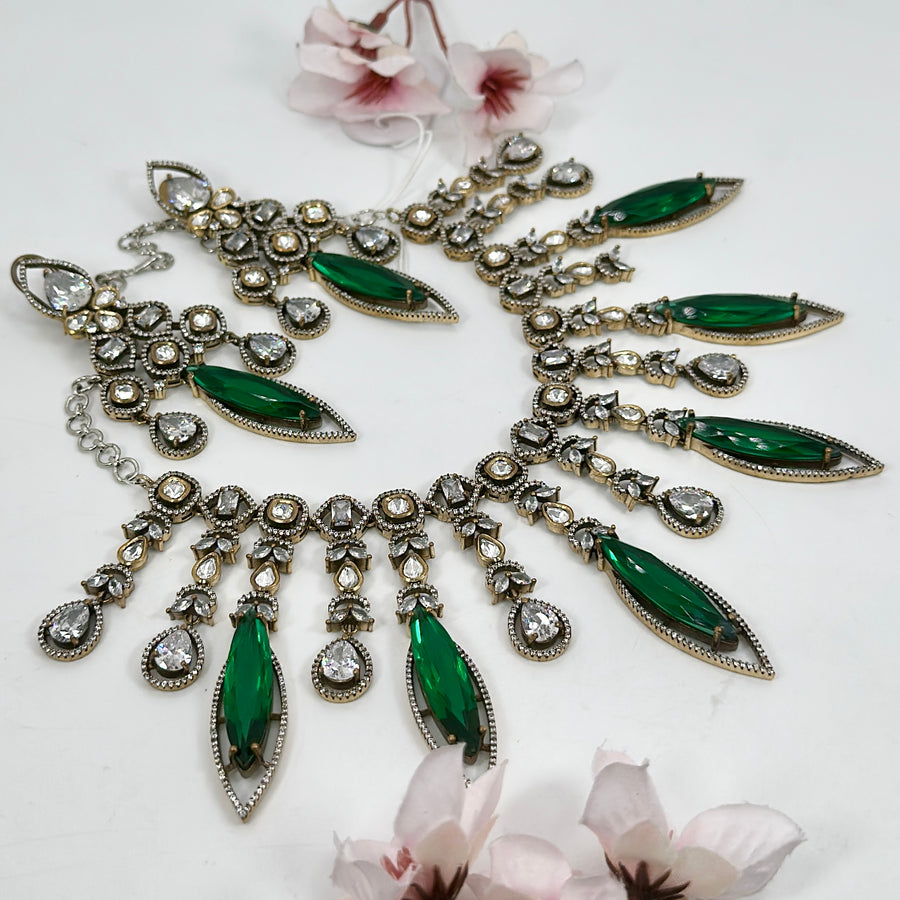 Green Doublet Moissanite Necklace Set