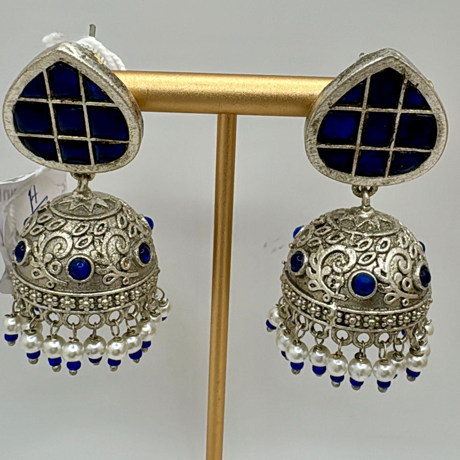 Blue Silver Lookalike Dainty Jhumka