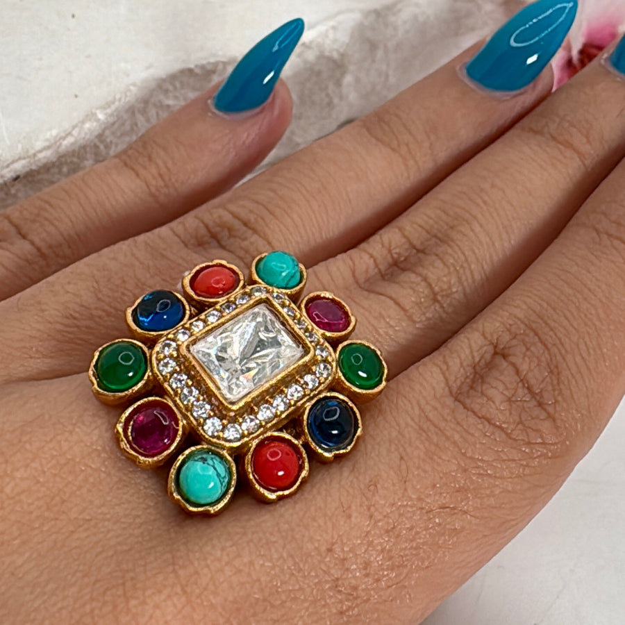 Multi Moissanite Adjustable Finger Ring
