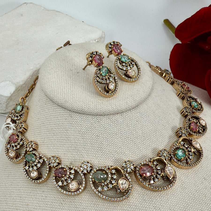 Multi Pastel Moissanite Dainty Necklace Set
