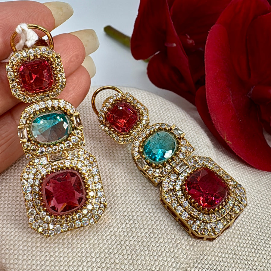 Red & Turquoise Cubic Zirconia Earrings