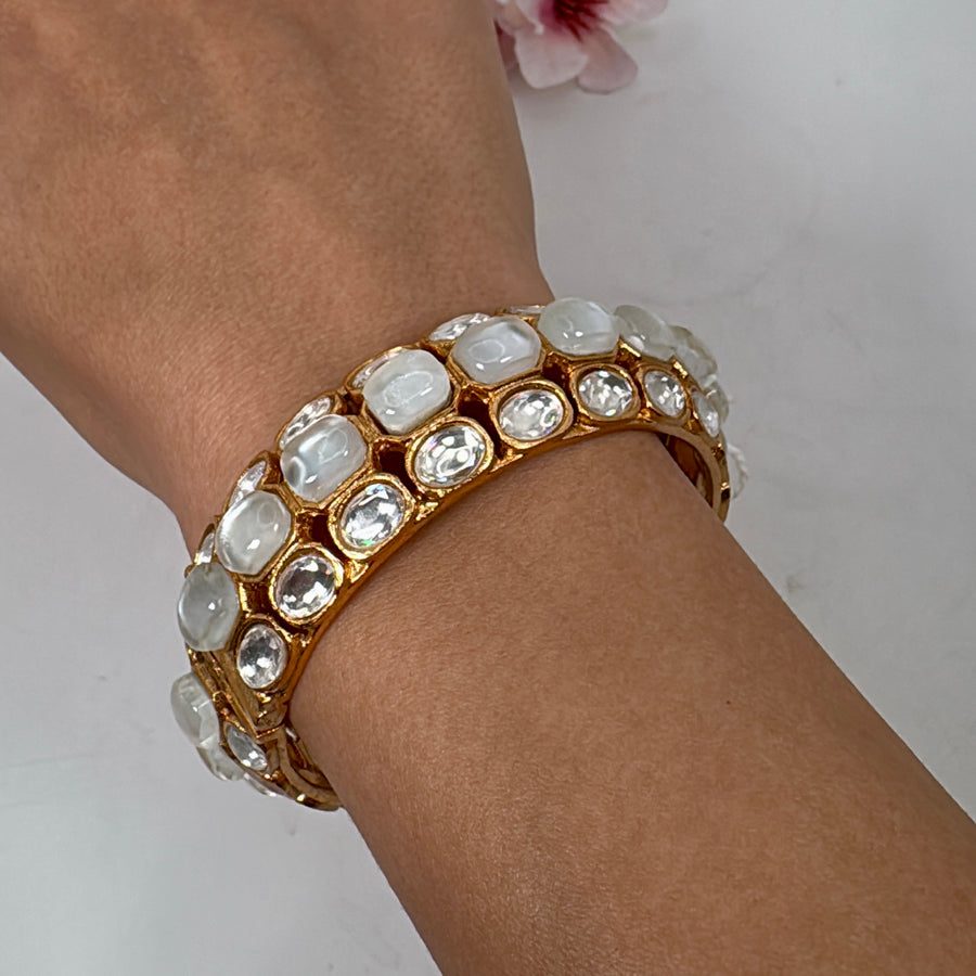 White MOP Moissanite Openable Statement Bangle(Size 2.4)