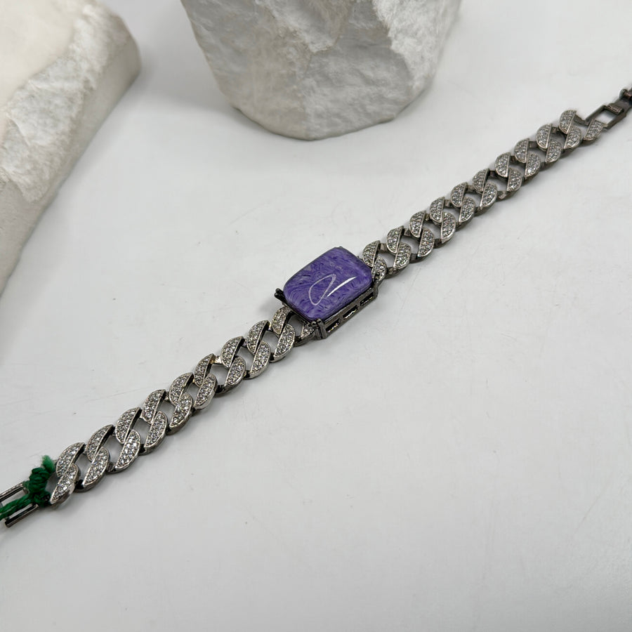Lavender Purple Doublet American Diamonds Cubic Zirconia Victorian Polish Flexible Bracelet a (Small: Length of 5inches)