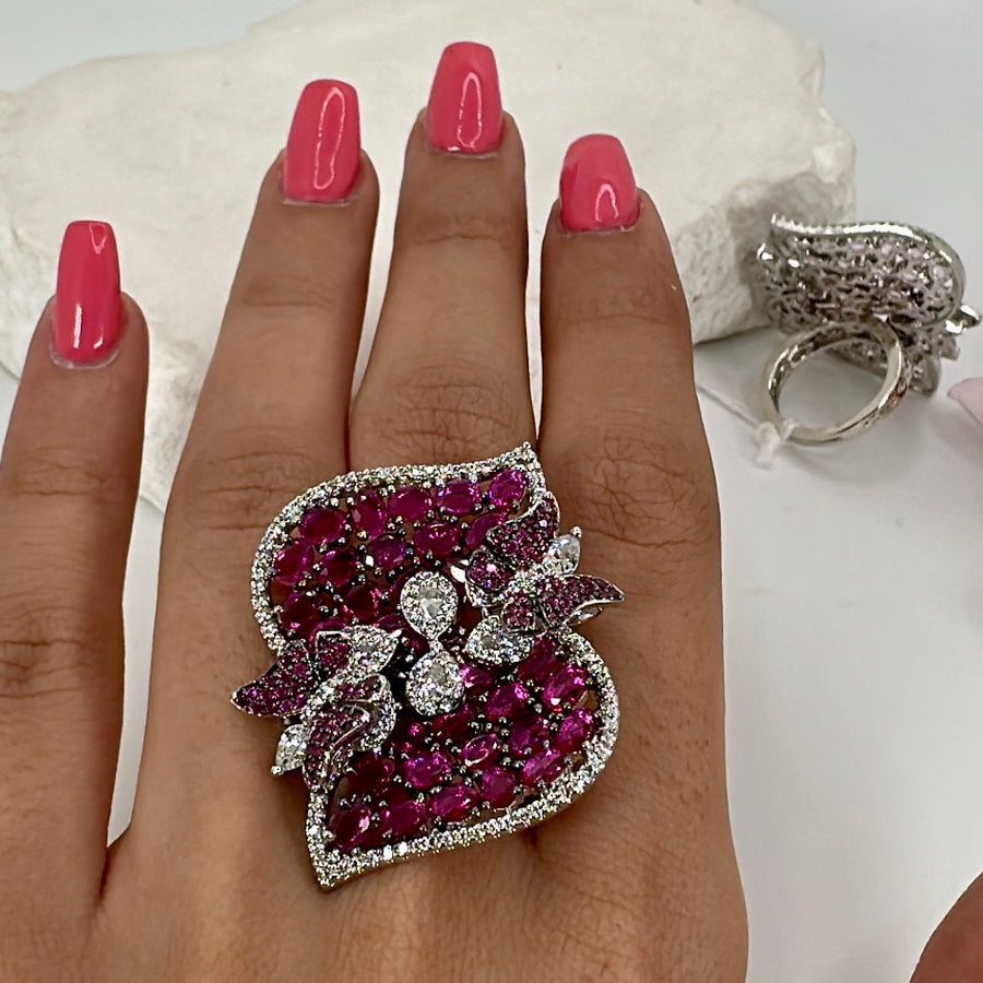 Ruby Invisible Setting American Diamonds Cubic Zirconia Adjustable Finger Ring