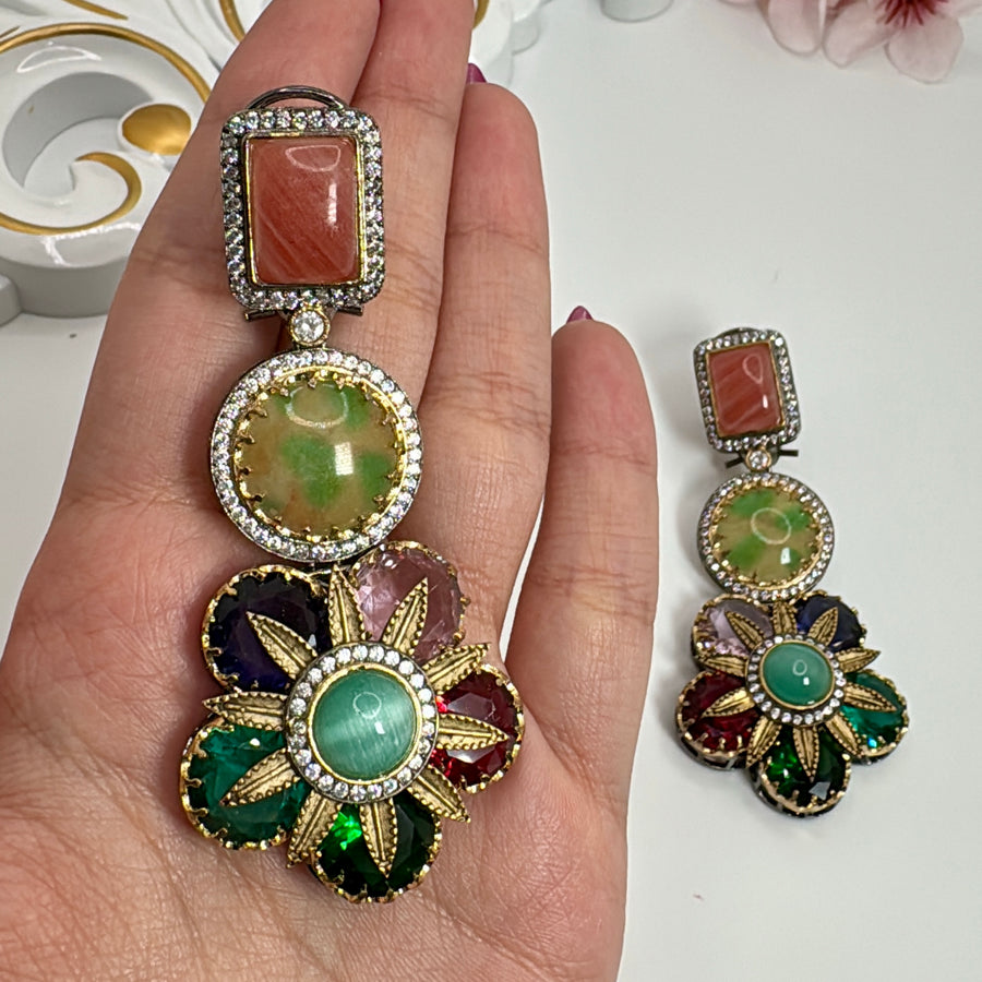 Multi Marble Stone Sabya Inspired Statement Earrings