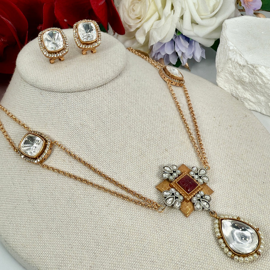 Ruby Apala Inspired Moissanite Necklace Set