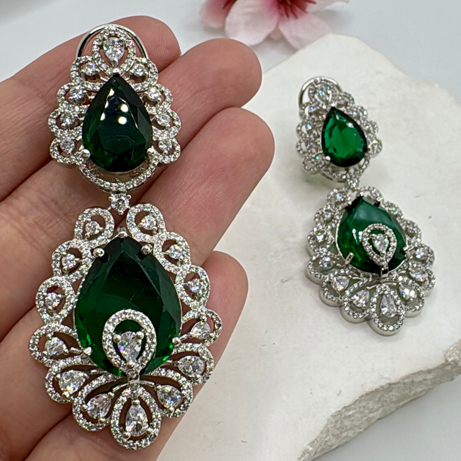 Green American Diamonds/CZ Cocktail Earrings