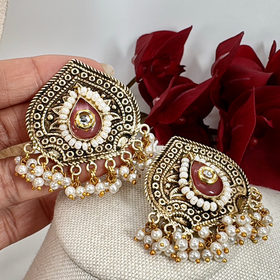 Pink Silver Lookalike Gold Lightweight Stud Earrings