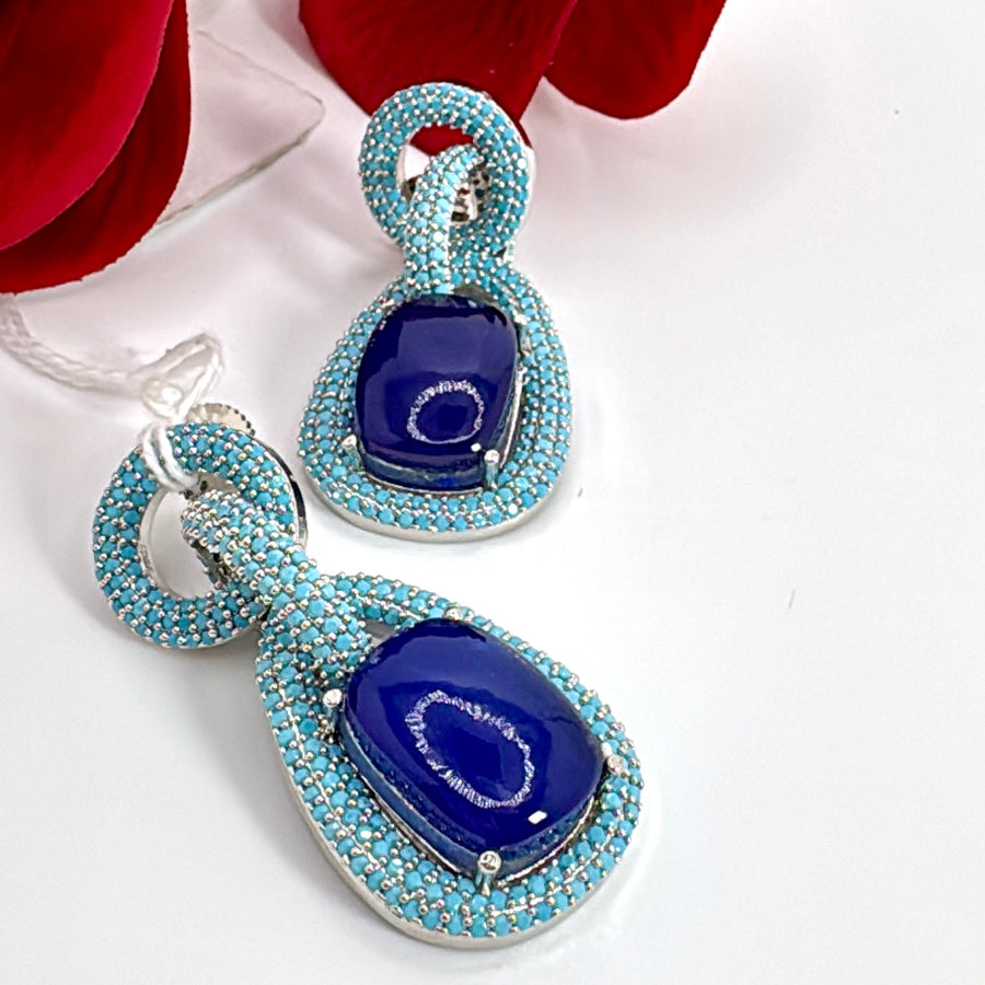 Blue Doublet & Turquoise Invisible Setting Earrings