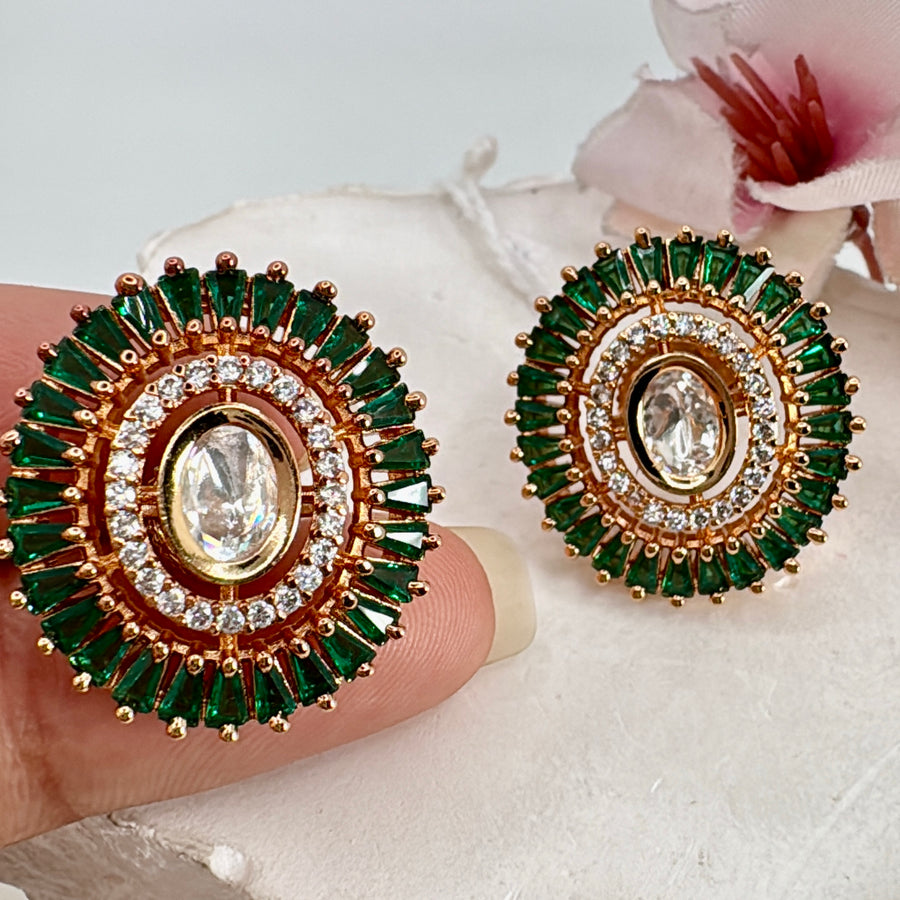 Green Kundan American Diamonds StudEarring