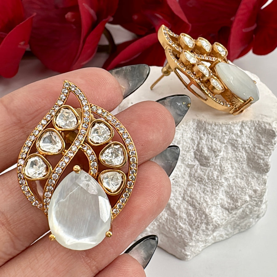 White MOP Doublet Moissanite Stud Earrings