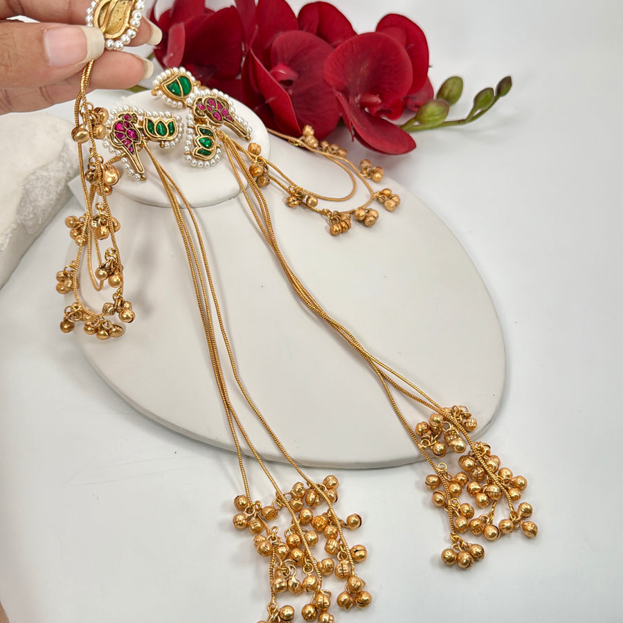 Multi Paachi Kashmiri Earrings With Ear Chains