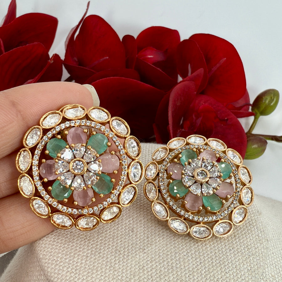 Mint Pink Moissanite Doublet Stud Earrings